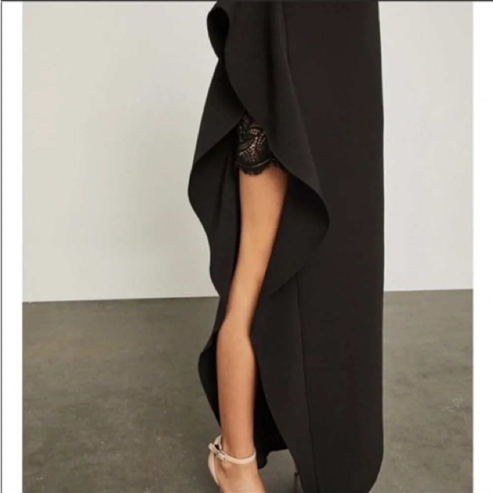 Black Bcbg Marcelle Asymmetrical Ruffle Gown Formal Dress - Picture 3 of 4